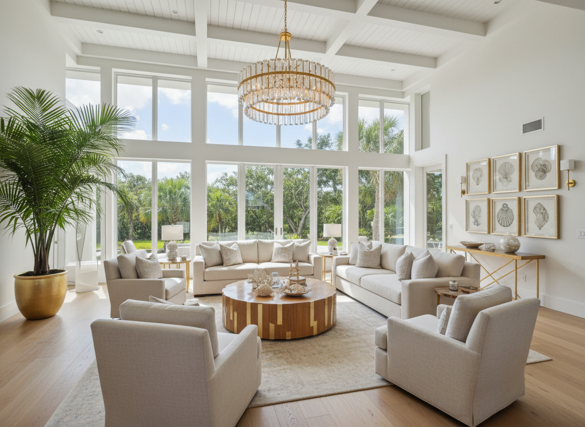 Spacious and elegant villa living room with comfortable seating